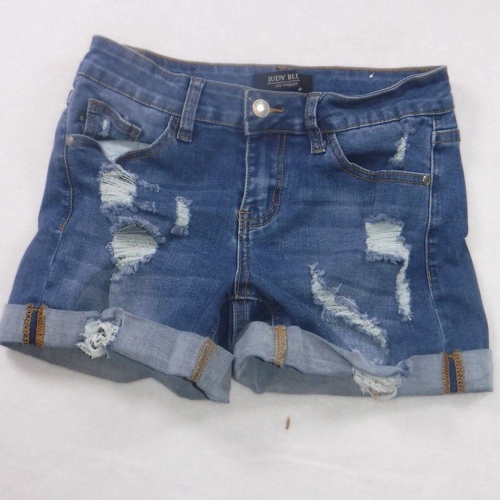 Judy Blue Distressed Denim Shorts Medium Wash Cuffed Size Small JB1527